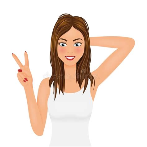Pretty Fashionable Woman Showing Peace Hand Sign Stock Illustrations