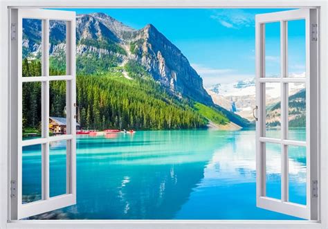 3d Window View Effect Lake And Forest Landscape Wall Mural Etsy