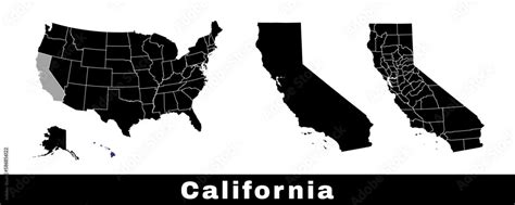 Map Of California State Usa Set Of California Maps With Outline
