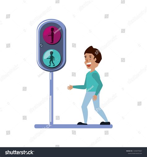 Young Man Traffic Light Pedestrian Stock Vector Royalty Free