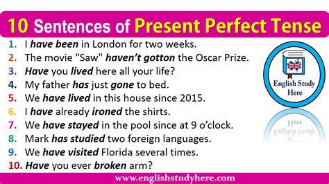 10 Sentences Of Present Perfect Tense English Study Here