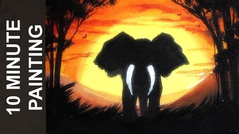 Painting An Elphant In An African Sunset Landscape With