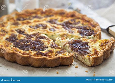 Vintage Cheddar Caramelised Red Onion Quiche Stock Photo Image Of