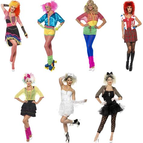 details about adult ladies eighties 80s pop star rock punk skater girl fancy dress new costume