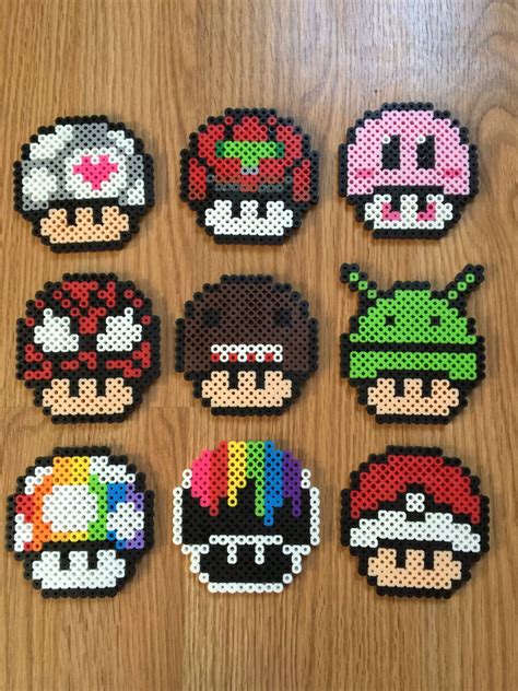 Mario Mushrooms With Or Without Magnets Perler Bead Mario Perler