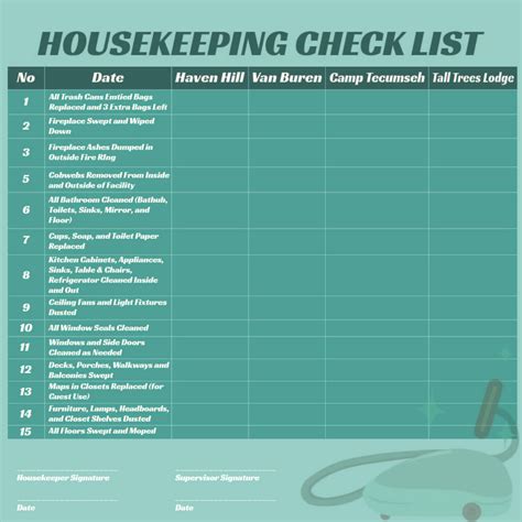 10 Best Housekeeping Cleaning Checklist Printable Housekeeper