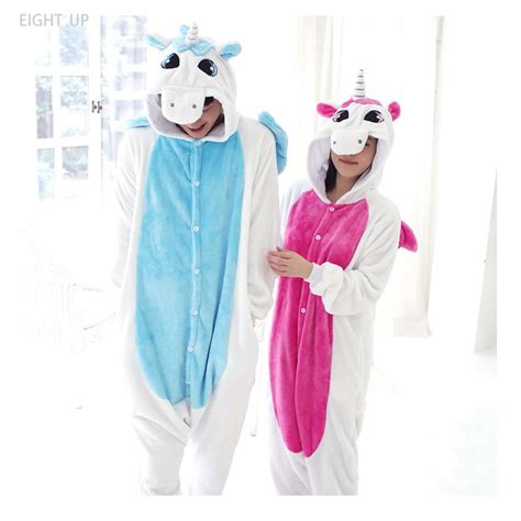 Blue Pink Unicorn Kigurumi Pajamas Onesies Winter Kawaii Anime Hoodie