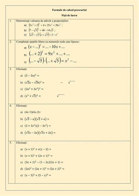 Formule De Calcul Prescurtat Worksheet Live Worksheets
