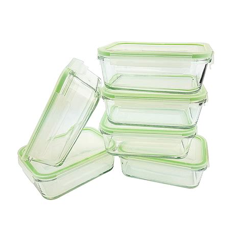 Kinetic Gogreen Glassworks 30 Oz 12 Piece Rectangular Oven Safe Glass Food Storage Container Set