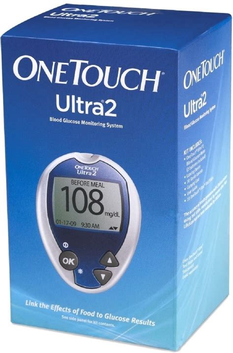 Accurate check one touch blood glucose meter test strips feature *0.5ul small blood sample *5 second measuring time *memory stores180 reading *alarm clock reminder *swithable dual scale *7,14,28,60,90 day average function *large lcd *auto power off benefits less pain quicker test. Johnson & Johnson One touch Ultra 2 Glucose Monitor with ...