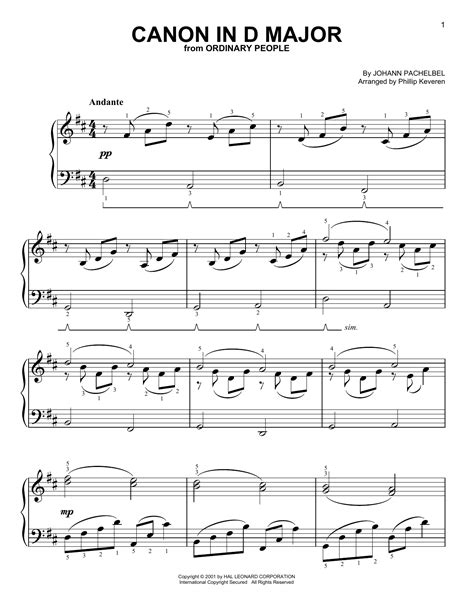 Each additional print is $6.99. Canon In D sheet music by Johann Pachelbel (Easy Piano ...