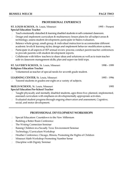 Creative, organized, special education teacher highly regarded for extensive experience in classroom administration, professional development, and project planning. Special Education Teaching Resume Example