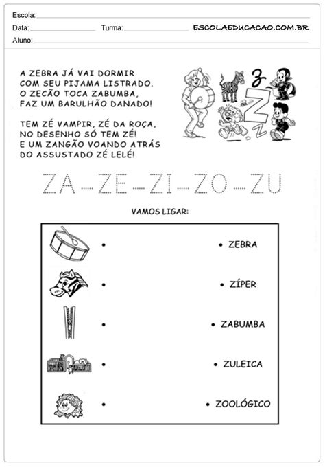 Atividades De Alfabetiza O Com A Letra Z Para Imprimir