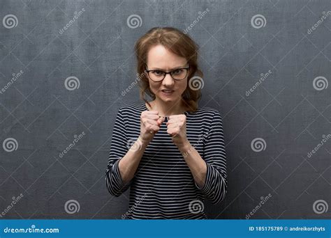 Portrait Of Furious Girl With Fists Clenched Stock Image Image Of