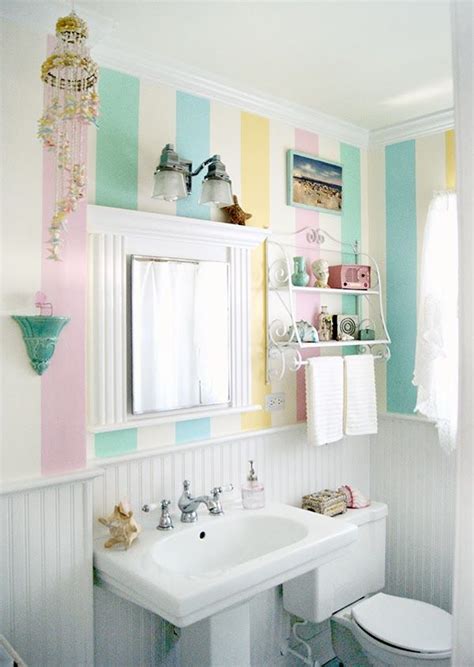 Faucets pieced together from salvage yard finds, vintage french tiles, and a tall antique maid's cabinet underscore the room's collected charm. Cute Pastel Striped Bathroom Pictures, Photos, and Images ...