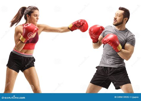 Woman Punching A Man With Boxing Gloves Stock Image Image Of