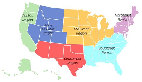 5 Regions Of The United States Printable Map