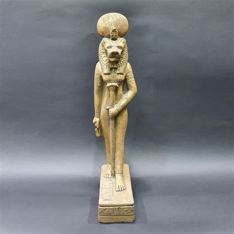 Egyptian Lioness Goddess Sekhmet Statue 17 Inches Tall In Golden