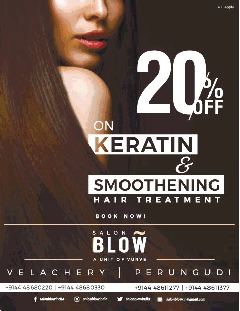 Salon Blow 20 Off On Keratin And Smoothening Hair Treatment Ad