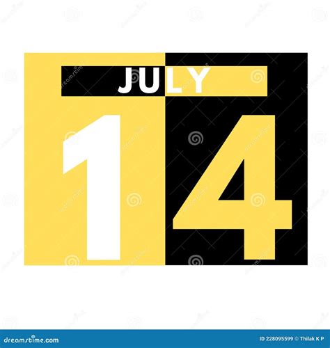 July 14 Modern Daily Calendar Icon Date Day Month Stock