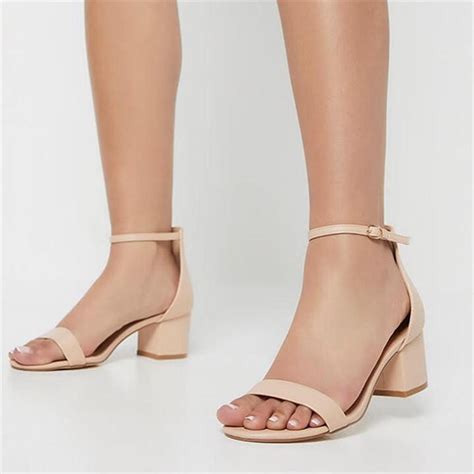 I Saw It First Nude Faux Leather Mid Block Heel Barely There Heeled