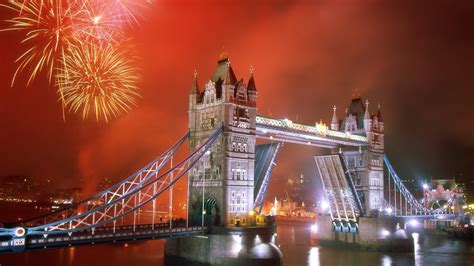 Wallpaper London City Cityscape Night Reflection Fireworks