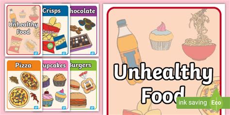Unhealthy Food Pictures With Names Ks1 Twinkl Resource