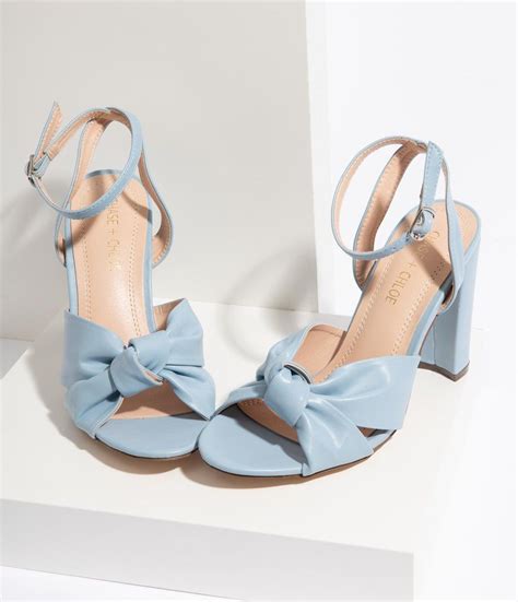Light Blue Leatherette Knotted Bow Peep Toe Heels Unique Vintage In