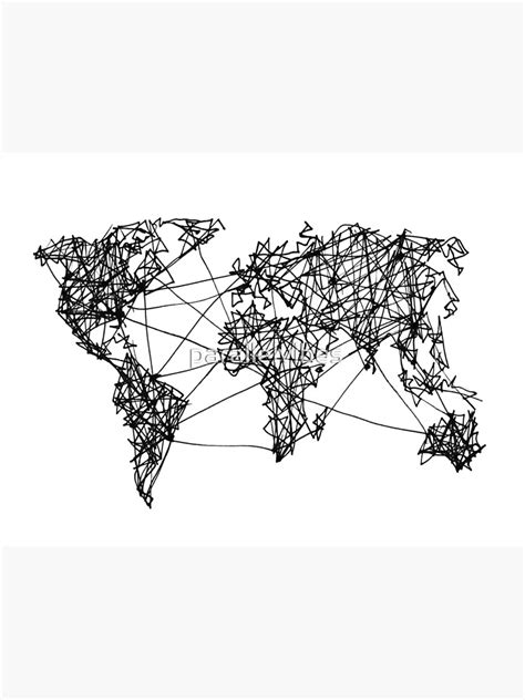 Hand Drawn Line Art World Map Poster By Parallelvibes Redbubble