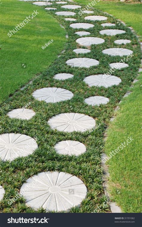 Curving Stepping Stone Path Garden Meadow Stock Photo
