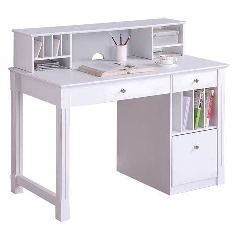 Walker Edison Deluxe White Wood Computer Desk With Hutch Home