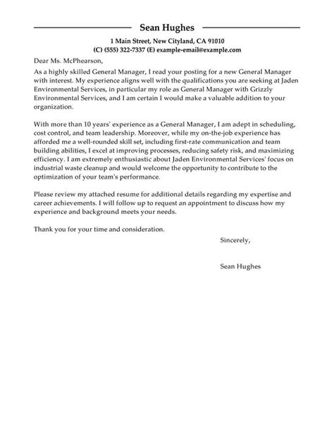 Best General Manager Cover Letter Examples Livecareer