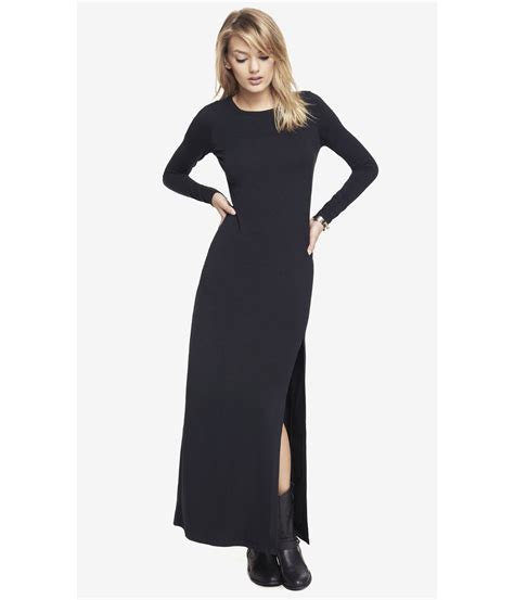 Express Long Sleeve Slit Front Maxi Dress In Black Lyst