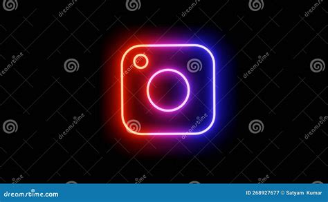 Neon Glowing Instagram Logo Image On Black Background Editorial