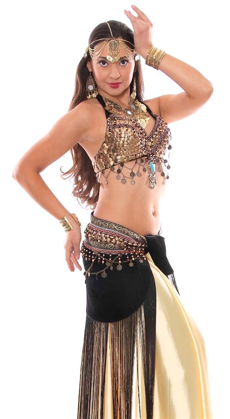 2 Piece Arabia Coin Belly Dance Costume Set With Velvet Fringe Belt