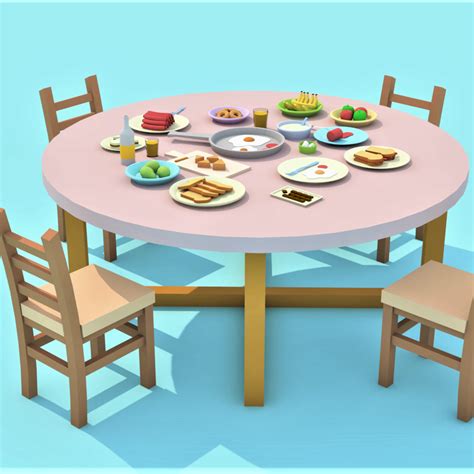 Dining Table Full Of Food Low Poly Cartoon Table Cgtrader