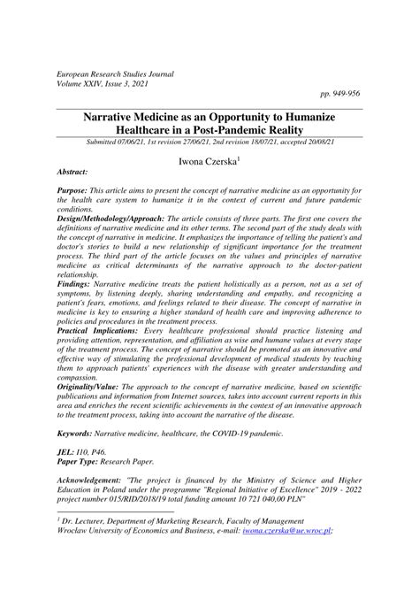 Pdf Narrative Medicine As An Opportunity To Humanize Healthcare In A