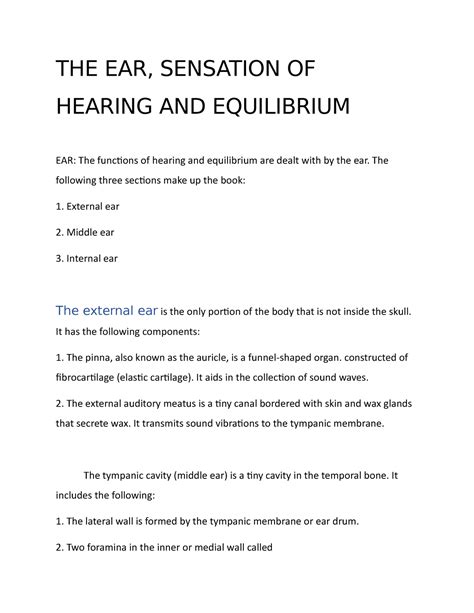 The Ear Sensation Of Hearing And Equilibrium And Its Anatomy And