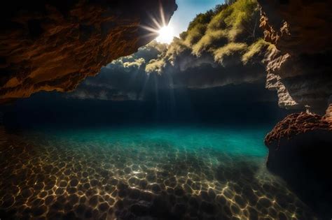 Premium Photo The Sun Shines Through A Cave
