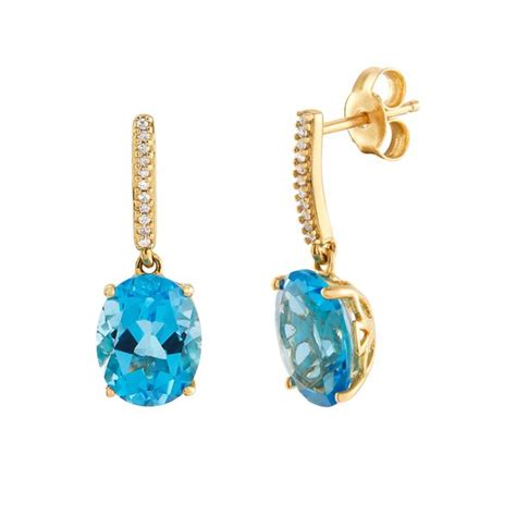 Blue Topaz Drop Earrings With Diamonds In 10k Gold Blue Topaz Drop