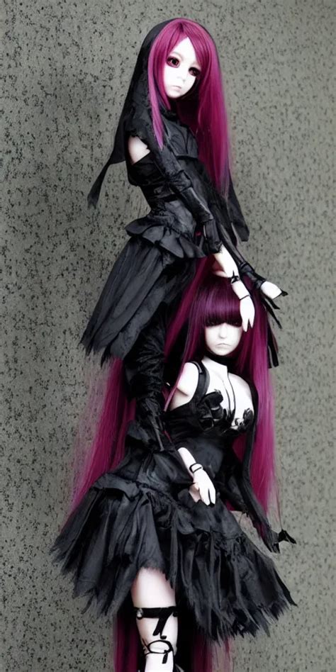 Realistic Anime Doll Girl In Gothic Dark Angel Suit Stable Diffusion