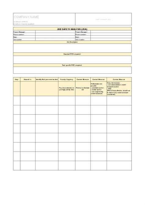 Job Safety Analysis Jsa Project Manager Store