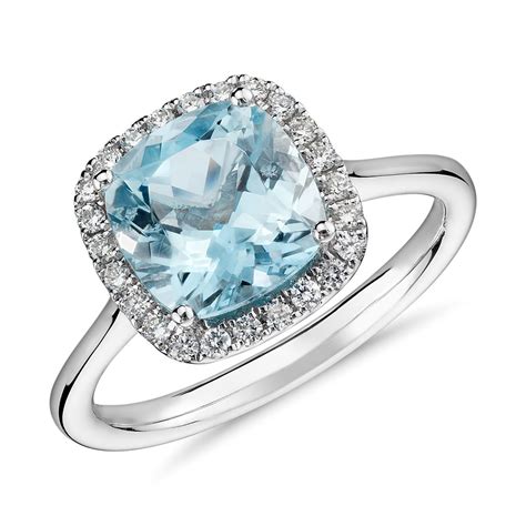 Aquamarine And Diamond Halo Ring In 14k White Gold 8x8mm Blue Nile Uk