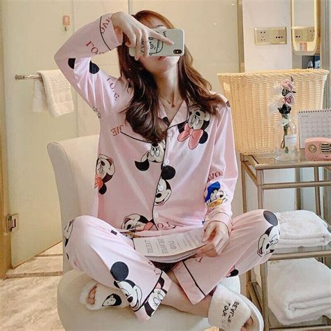 Autumn Winter Mickey Mouse Pajamas Woman Lovely Leisure Two Piece Set Sleepwear Ebay Pajamas