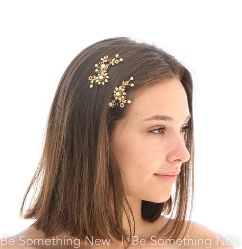 Gold Metal Flower Hair Pins Set With Pearls Be Something New