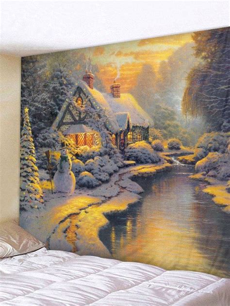 Christmas Snowman Scene Printed Tapestry Art Decoration Hanging