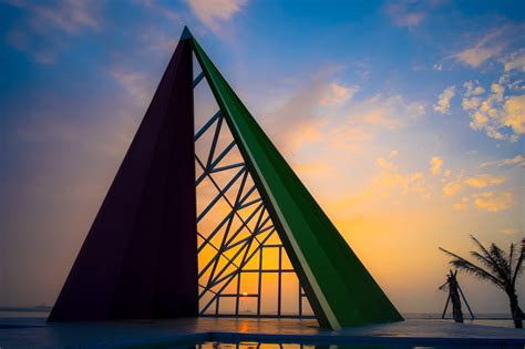 Wallpaper Sunset Sea Architecture Water Reflection Sky Symmetry