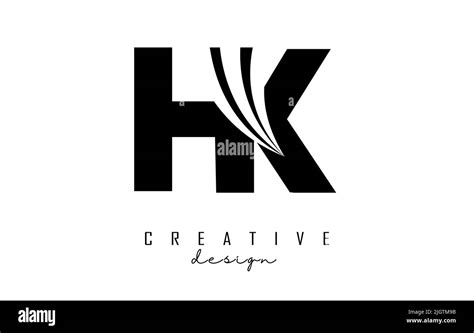 creative black letter hk h k logo with leading lines and road concept design letters with