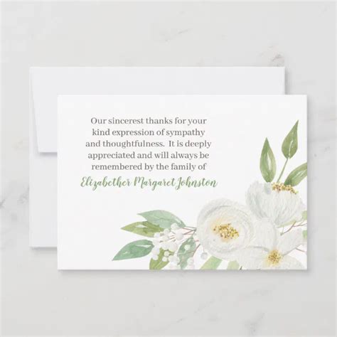 Watercolor Floral Funeral Thank You Bereavement Zazzle