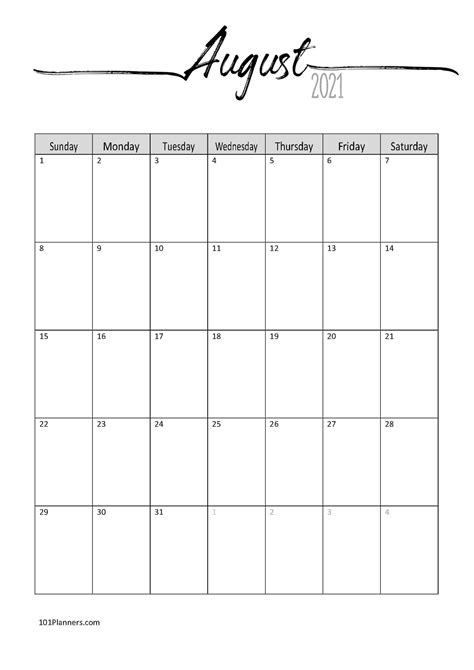 Blank Printable Calendar 2022 Pdf Free Printable August 2021 Calendar